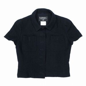 CHANEL 95P P04981v04021 Short Sleeve Cropped Jacket Tweed Dark Navy Size 38 M